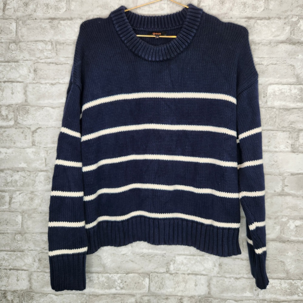 Quince Sweater Navy White Striped Organic Cotton Nautical Fisherman Medium
